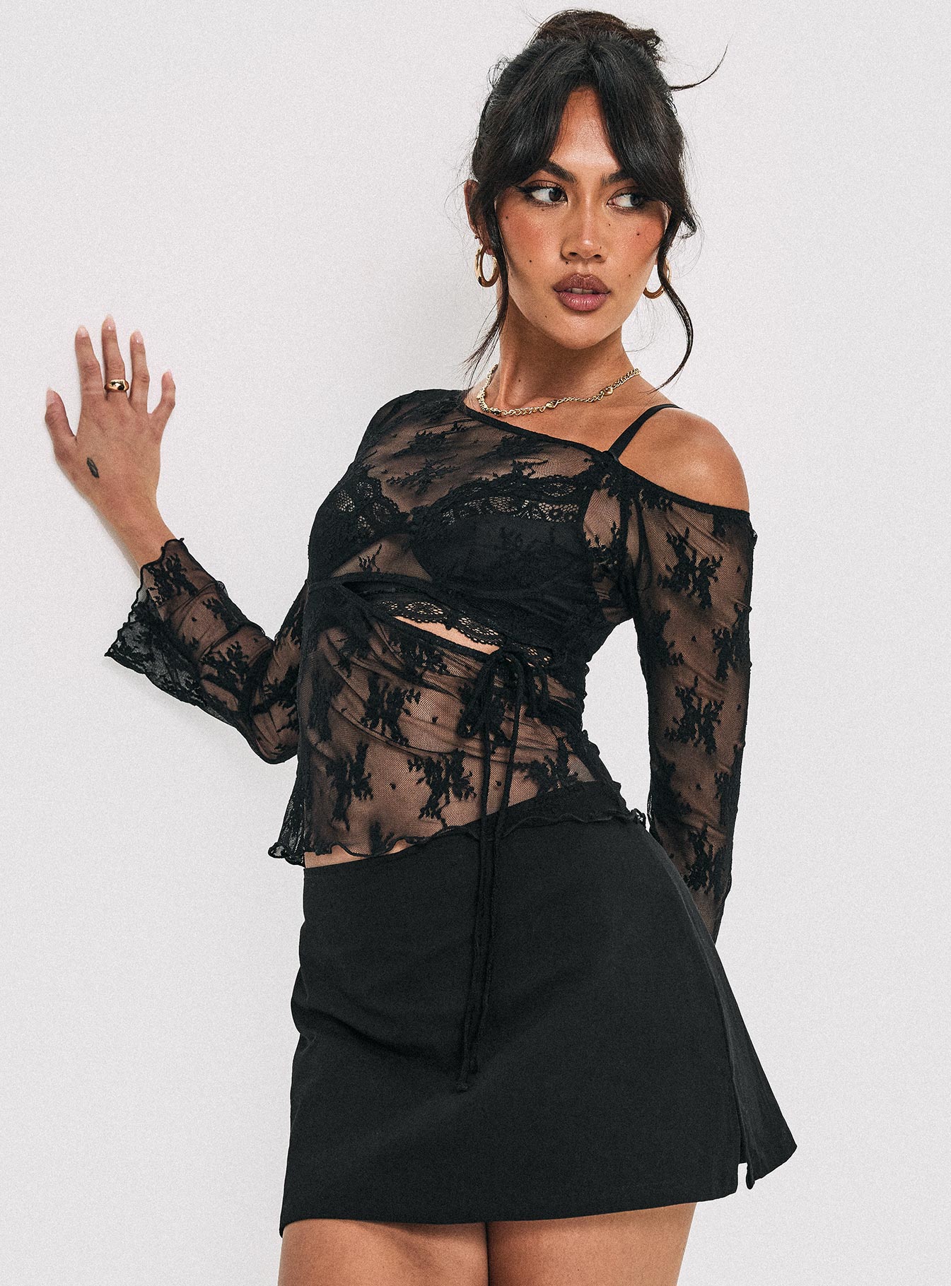 Velvera Long Sleeve Mesh Top Black - Image 7