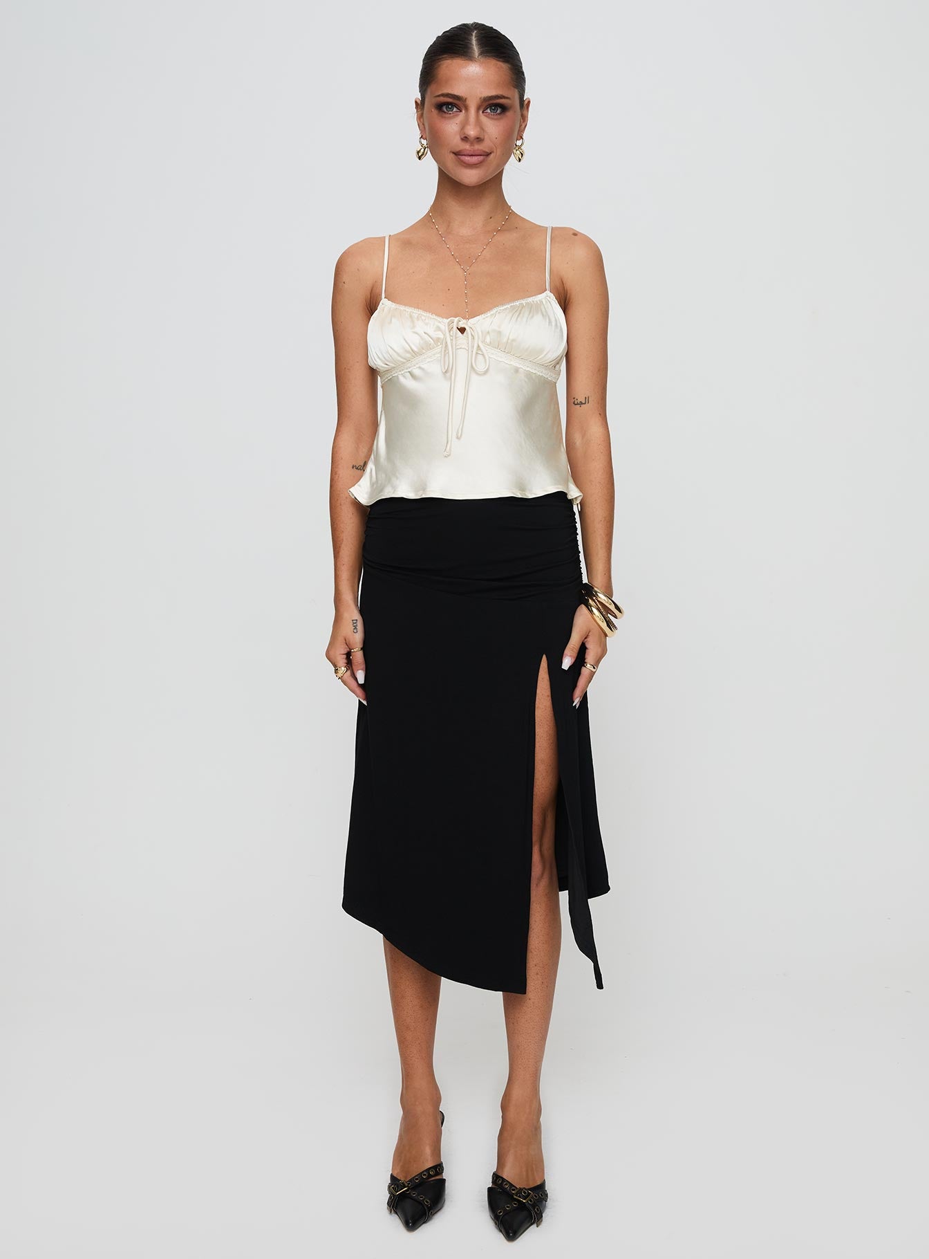 Venissa Ruched Midi Skirt Black - Image 7