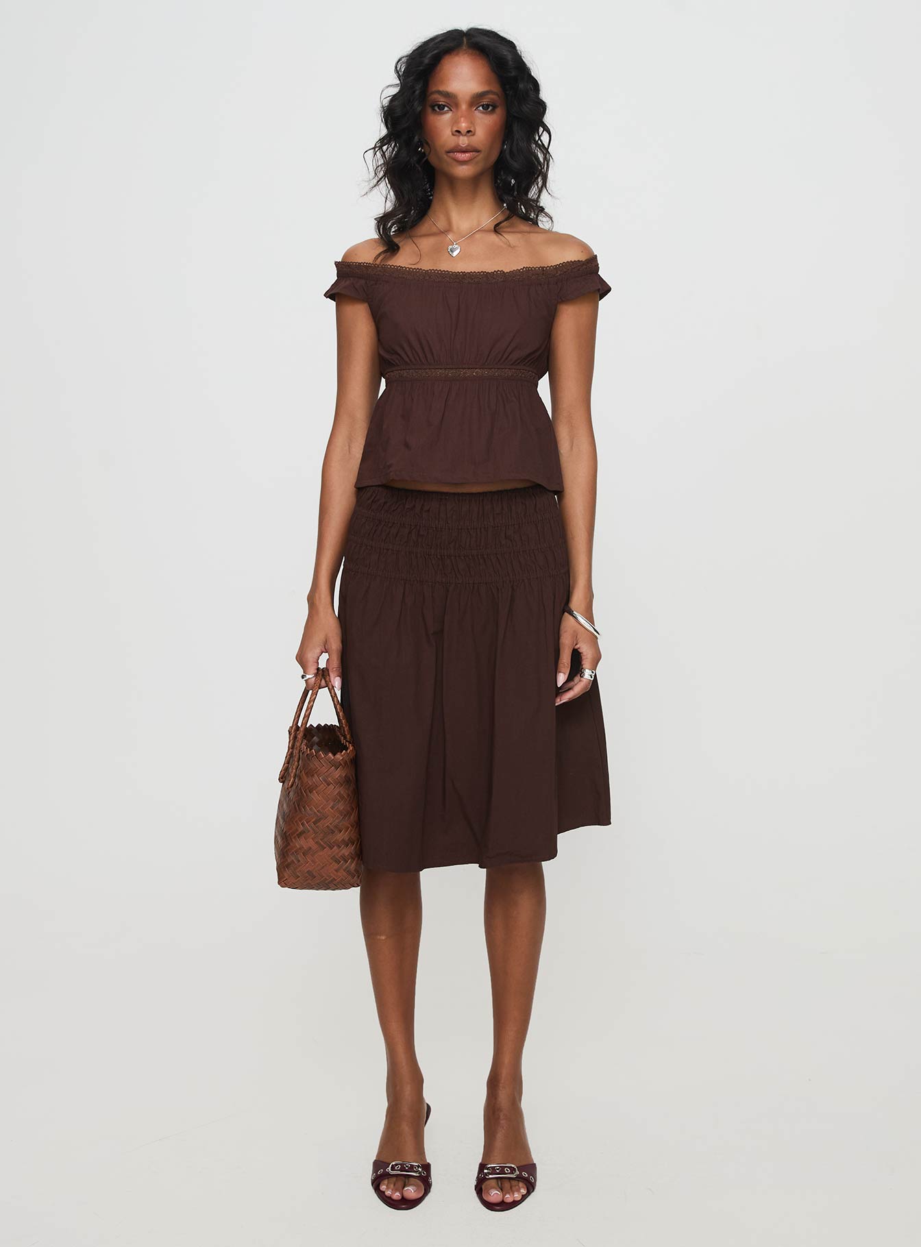 Neleta Midi Skirt Brown - Image 7
