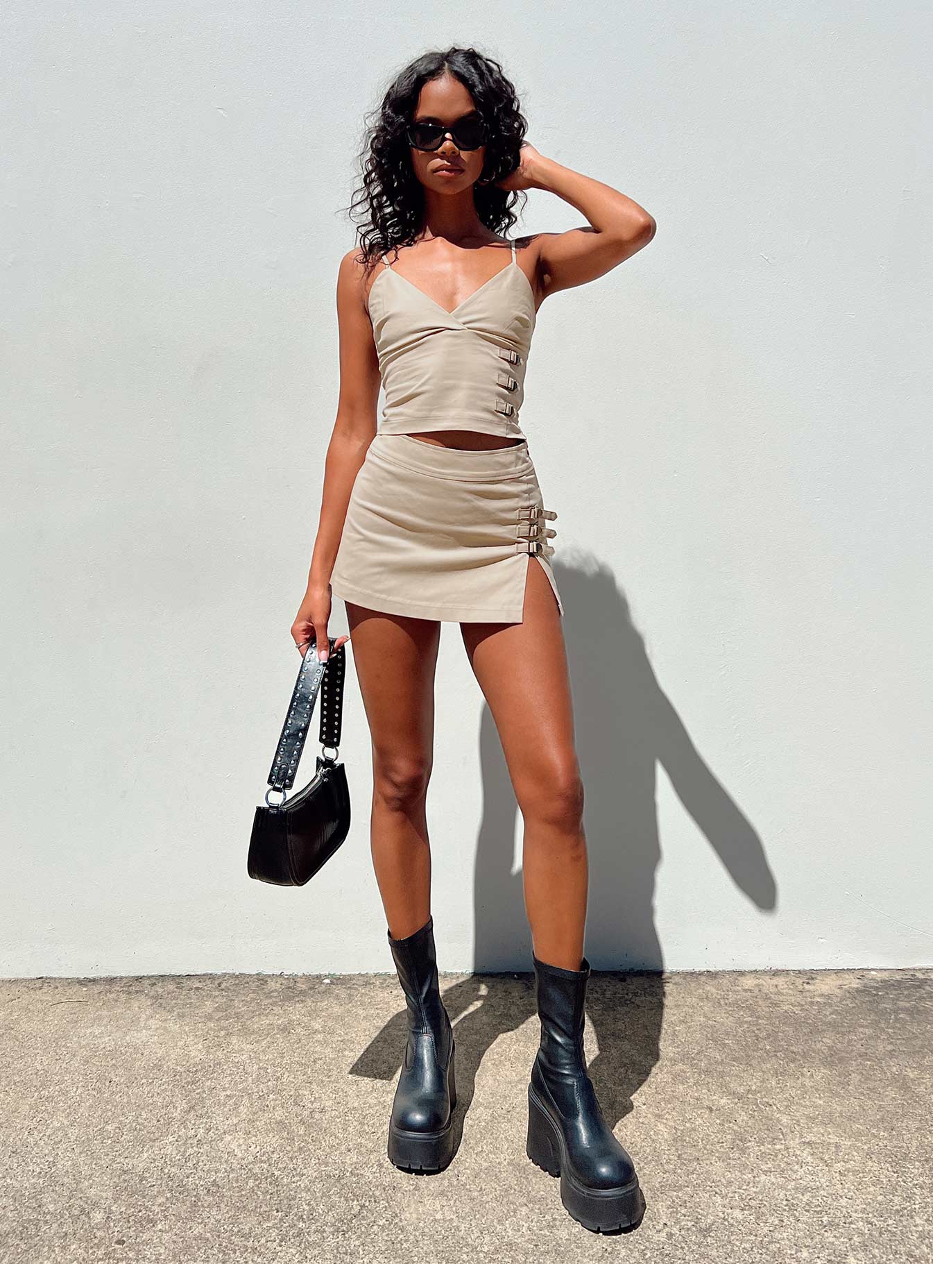 Back 2k Mini Skirt Taupe - Image 8