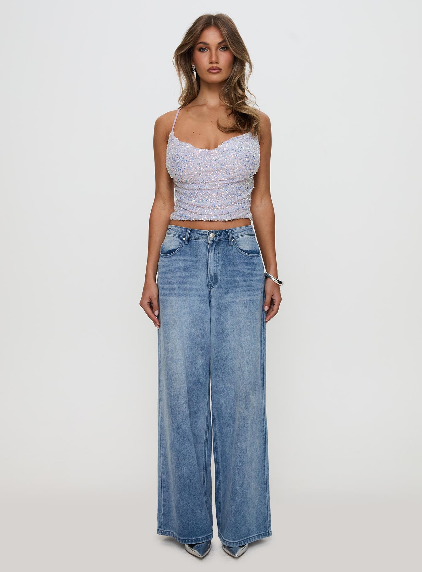 Werner Cowl Neck Sequin Top Lilac - Image 7