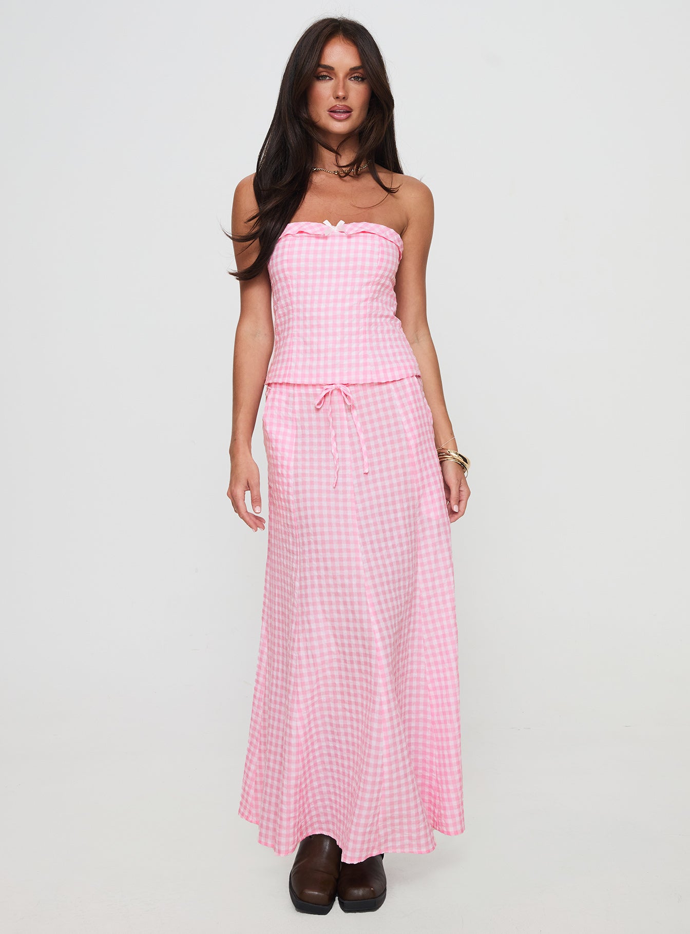 Carmino Maxi Skirt Pink Check - Image 7