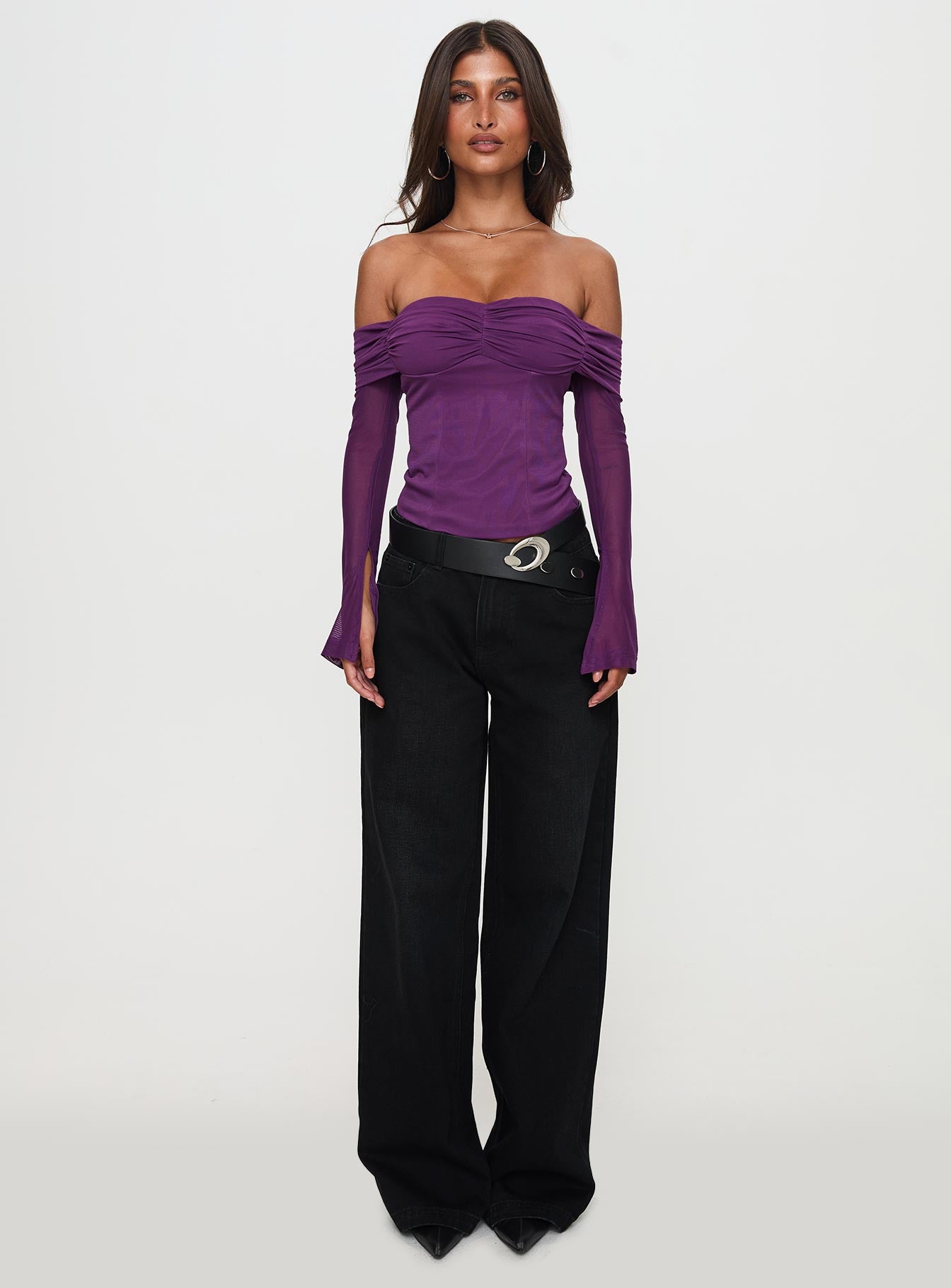 Wisterea Off Shoulder Long Sleeve Top Plum - Image 6