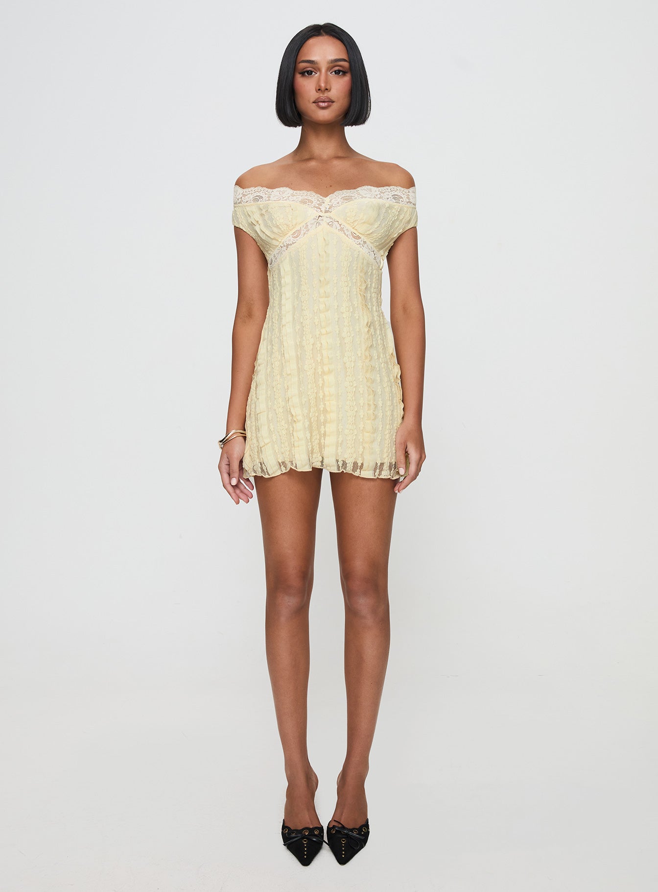 Bonnin Off The Shoulder Lace Mini Dress Yellow - Image 7