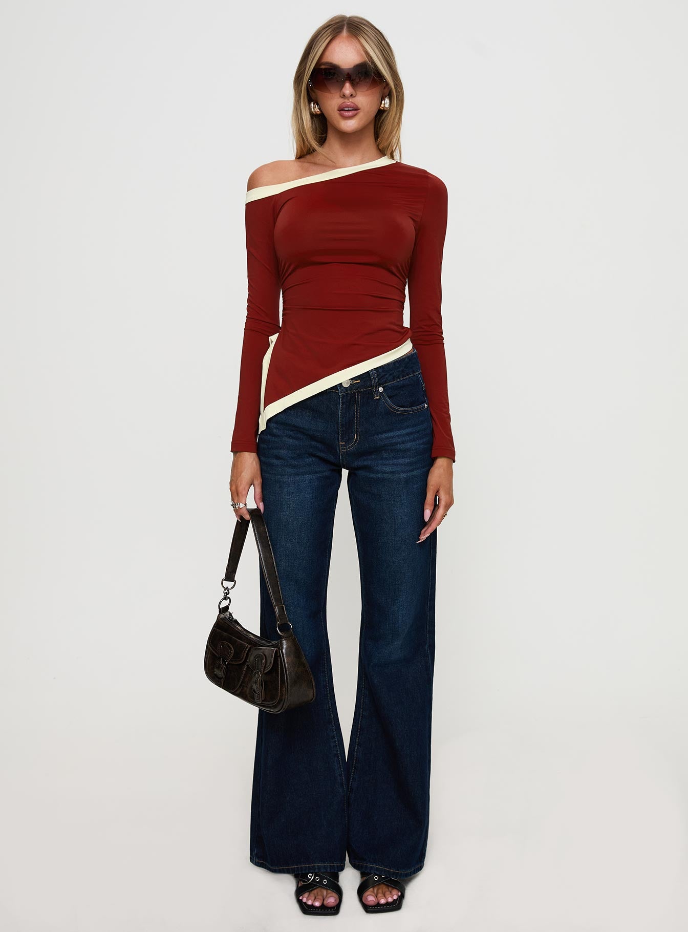 Fake Smile Long Sleeve Top Burgundy / Cream - Image 7