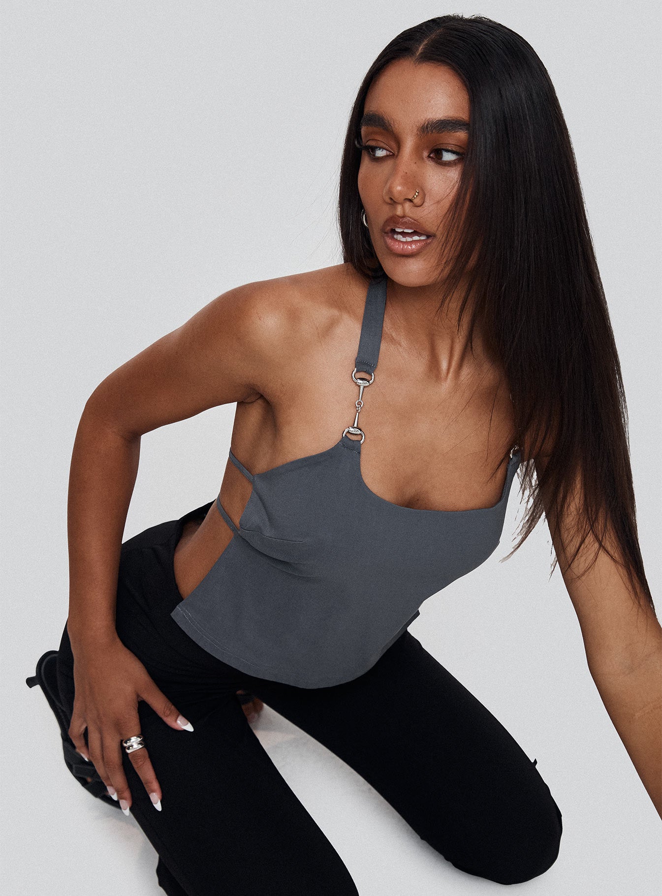 Eyes On You Backless Top Slate - Image 8