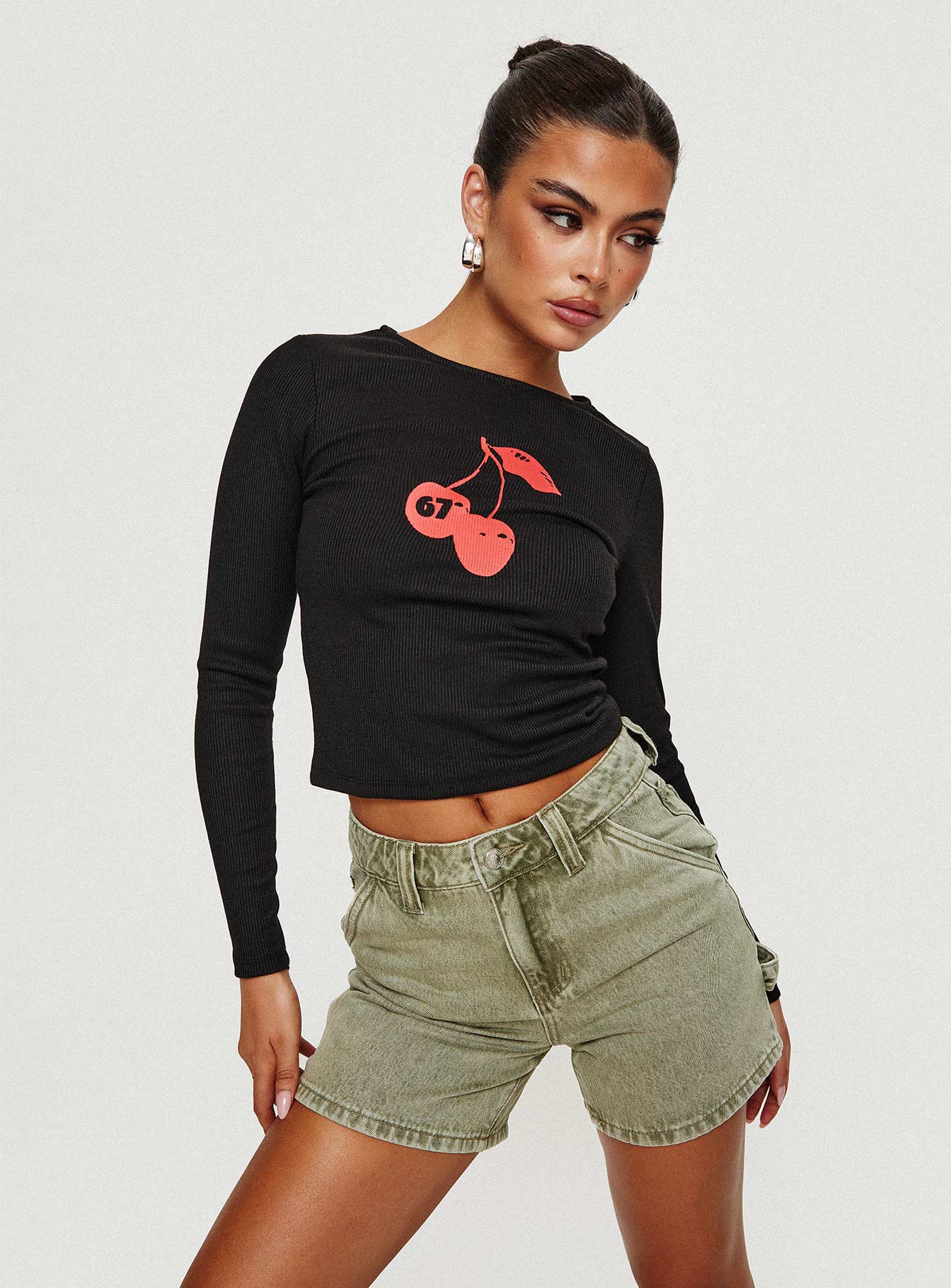 Cherries & Cream Long Sleeve Top Black - Image 8