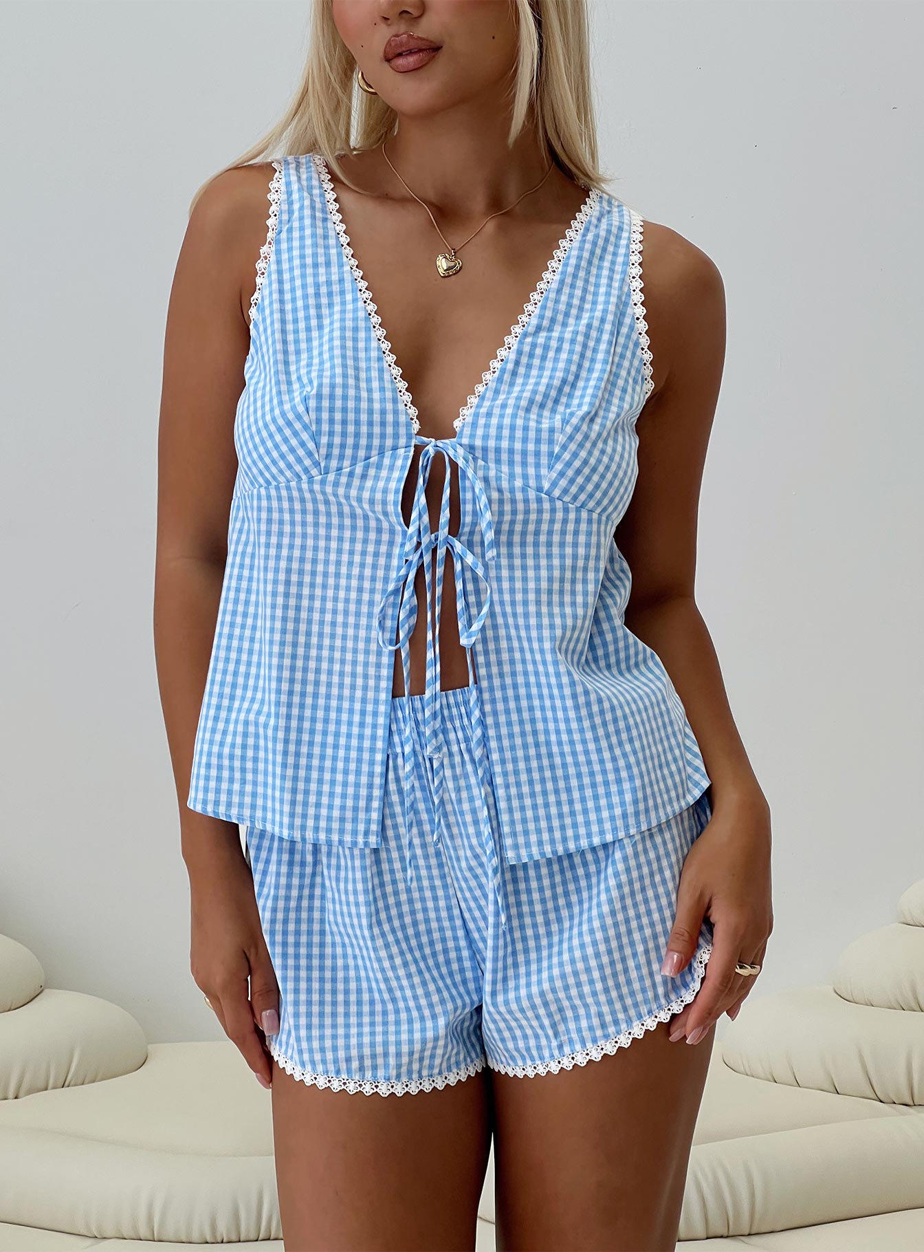 Jaycob Tie Front Set Blue Gingham - Image 10