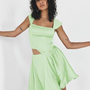 Cornell Satin Mini Skirt Green