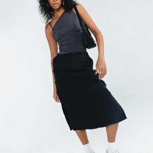 Diviney Parachute Midi Skirt Black