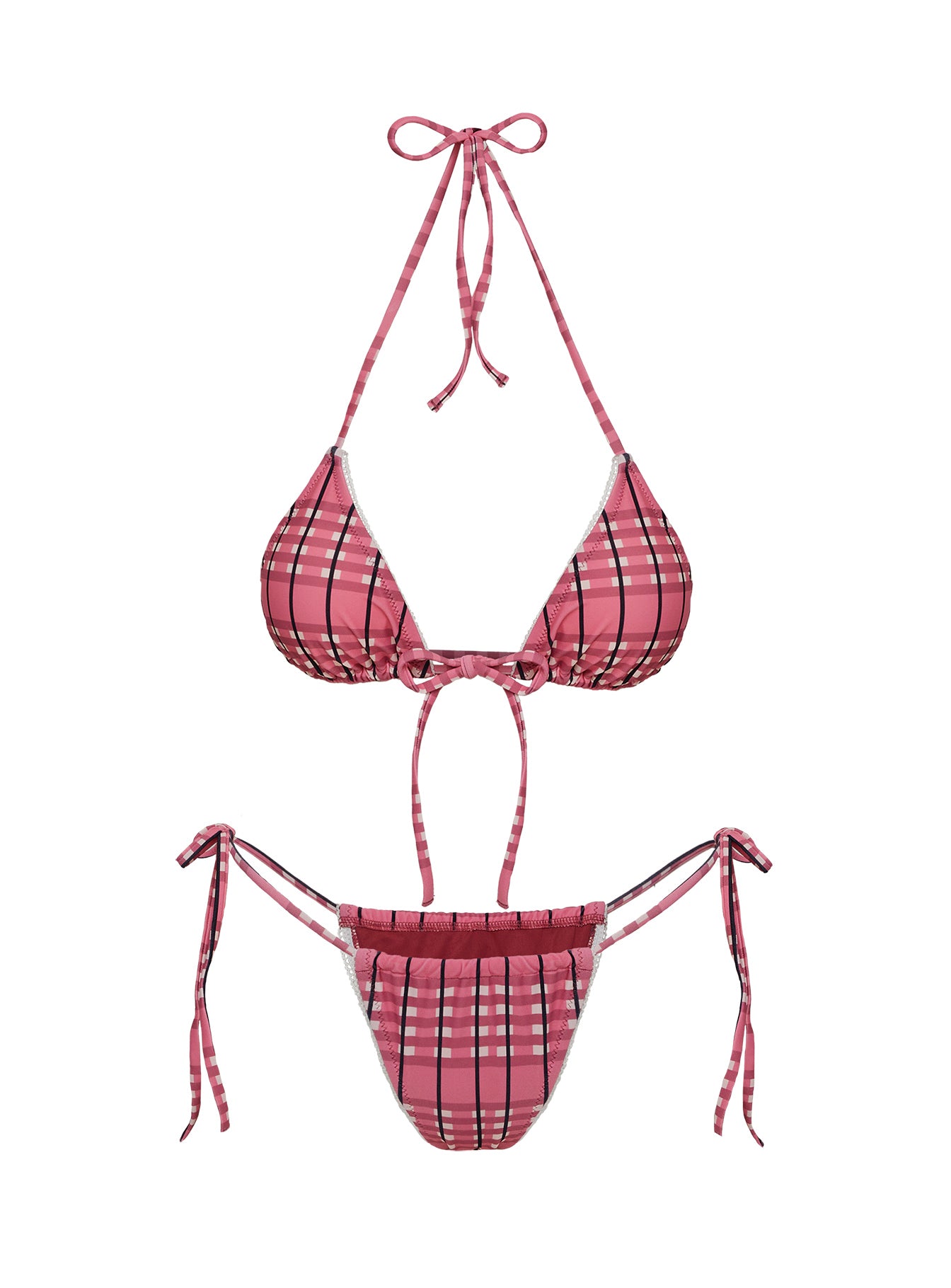 Jenner Triangle Bikini Top Pink Check - Image 5