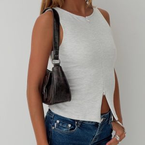 Kortez Zip Through Top Grey Marle