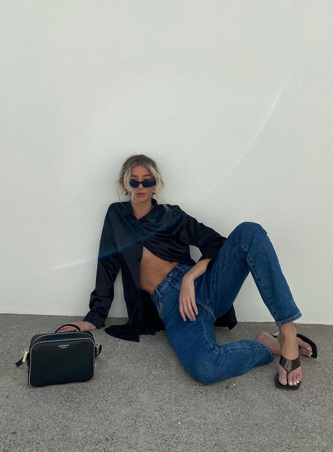 90210 Satin Shirt Mini Dress Black Eco - Image 2