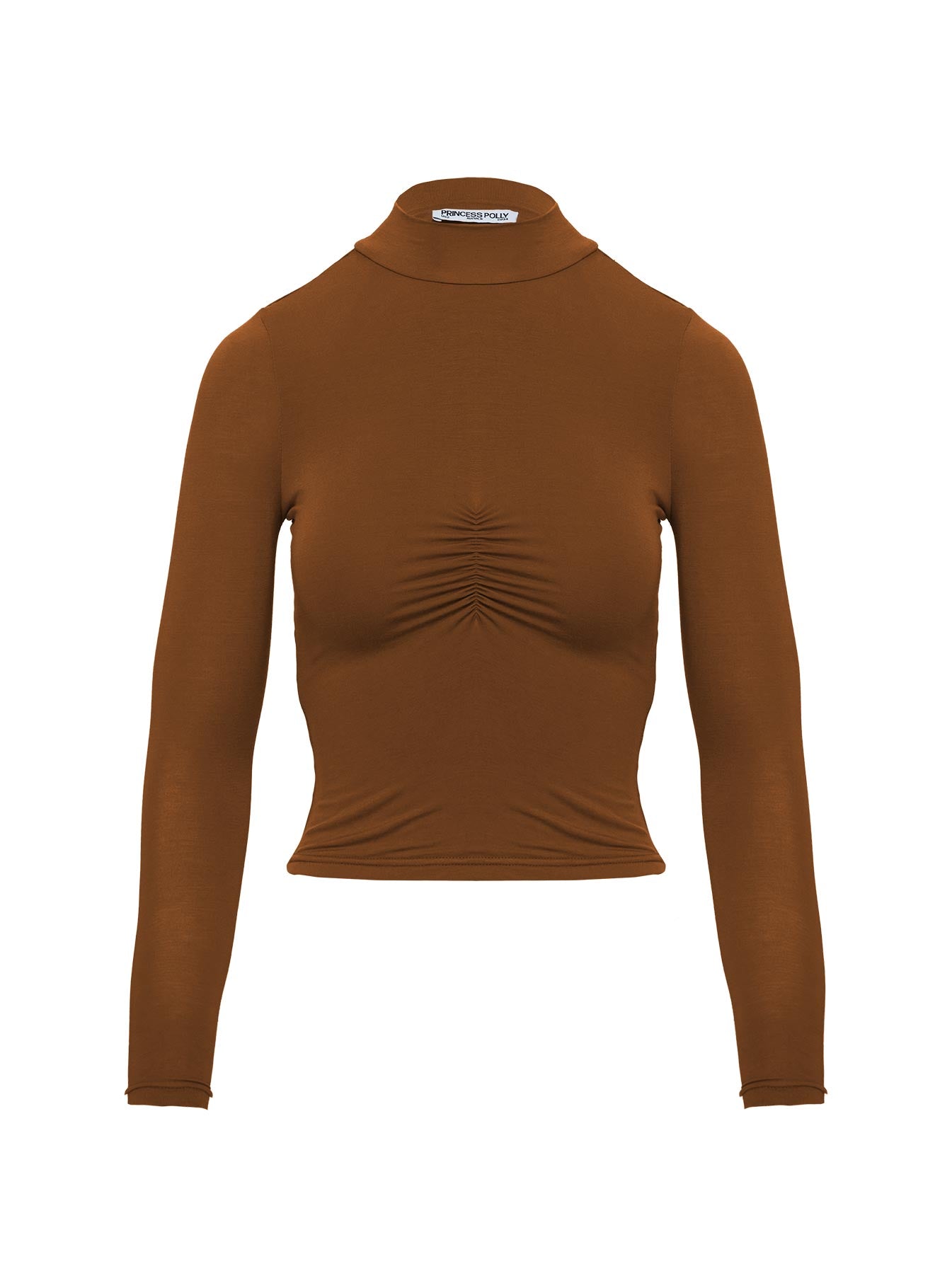 Valley Girls Ruched Long Sleeve Top Brown - Image 4
