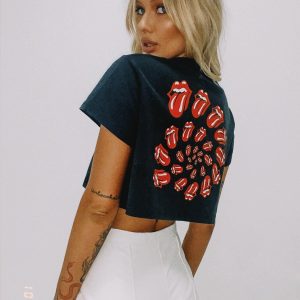 Rolling Stones Many Tongues Crop Tee Black